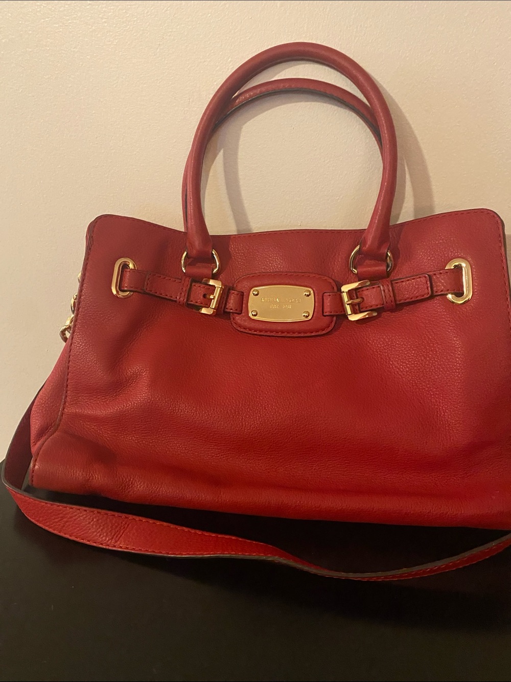 Michael Kors Red Leather Satchel with Gold Hardware